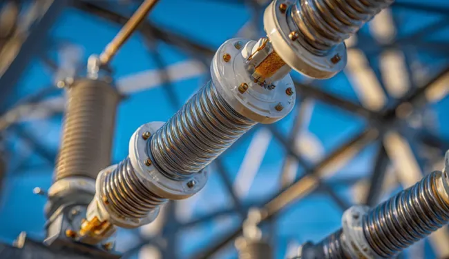 Close up of Power line surge arresters Close up of Power line surge arresters